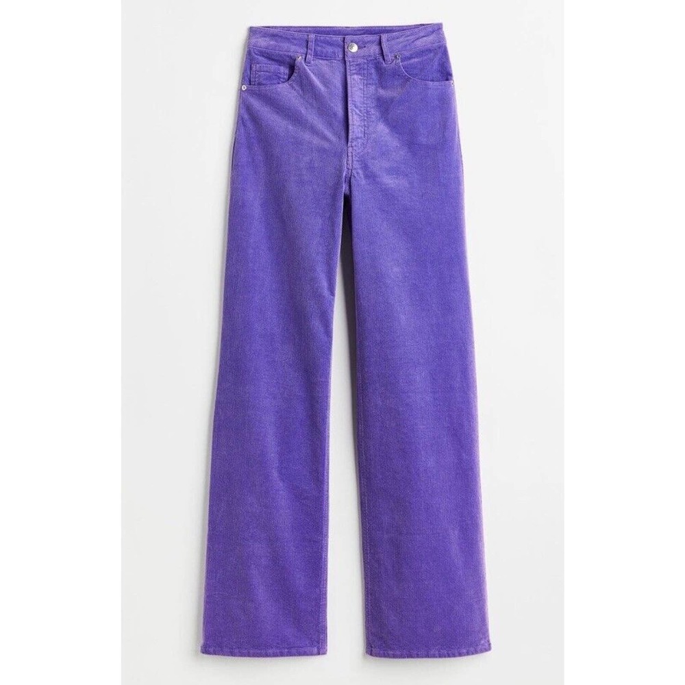 H&M Divided Corduroy Pants Jeans Sz 4 High Rise Wide Leg Bazaar Purple